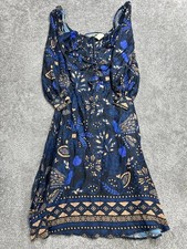 Farm Rio Macaw Forest Cutout Midi Dress Womens XS Blue Floral Beaded Back Zip
