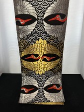 VINTAGE Japanese Kimono Fukuro Obi Red, Black, Gold, Silver Silk w/ Cranes