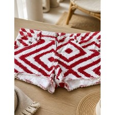 Vanilla Star Red and White Geometric Print Denim Shorts Junior size 13 Shorts