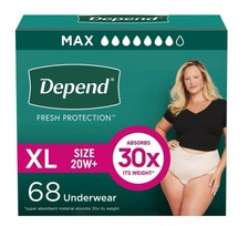 Depend Fresh Protection Max Womens Incontinence Underwear Extra Large 68 Ct
