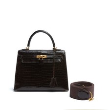 Hermès 1990s Sac Kelly 25 Sellier Brown Edelleder Handtasche Strap Hermes