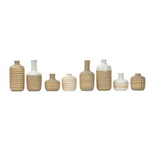 Gold-Patterned Stoneware Vase Collection Set of Eight