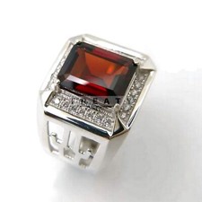 Garnet Emerald Cut Gemstone With 925 Sterling Silver Ring For Men's 86
