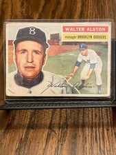 WALTER ALSTON 1956 TOPPS BROOKLYN DODGERS WHITE BACK #8 HALL OF FAME HOFER CARD!