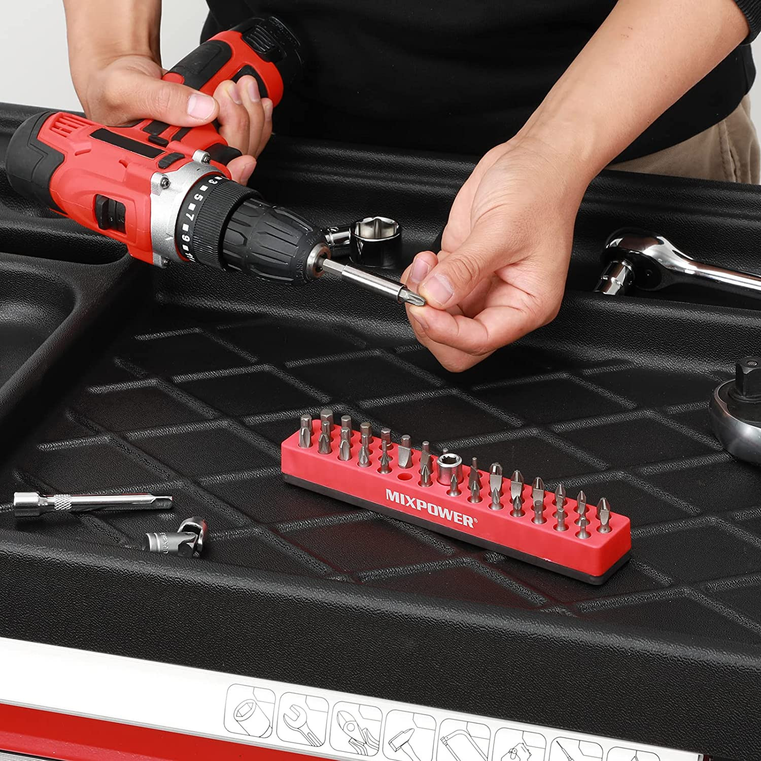1/4" Magnetic Bits Holder,43 Hole Hex Bit Organizer with Strong Magnetic Base