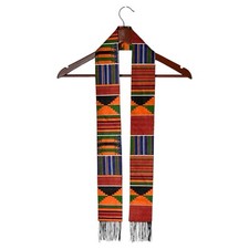 Kente African Stole Cloth Fabric Bright Colorful w/ Fringes 51 Inches Long