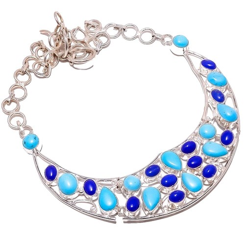 Pendentif Népalais En Lapis-Lazuli, Corail Et Turquoise - Plaqué Argent, Bijou Artisanal Multicolore, Neuf