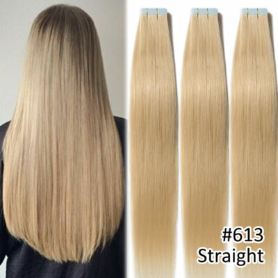 Invisible Tape In Remy Human Hair Extensions Seamless Skin Weft Blond Baby Light