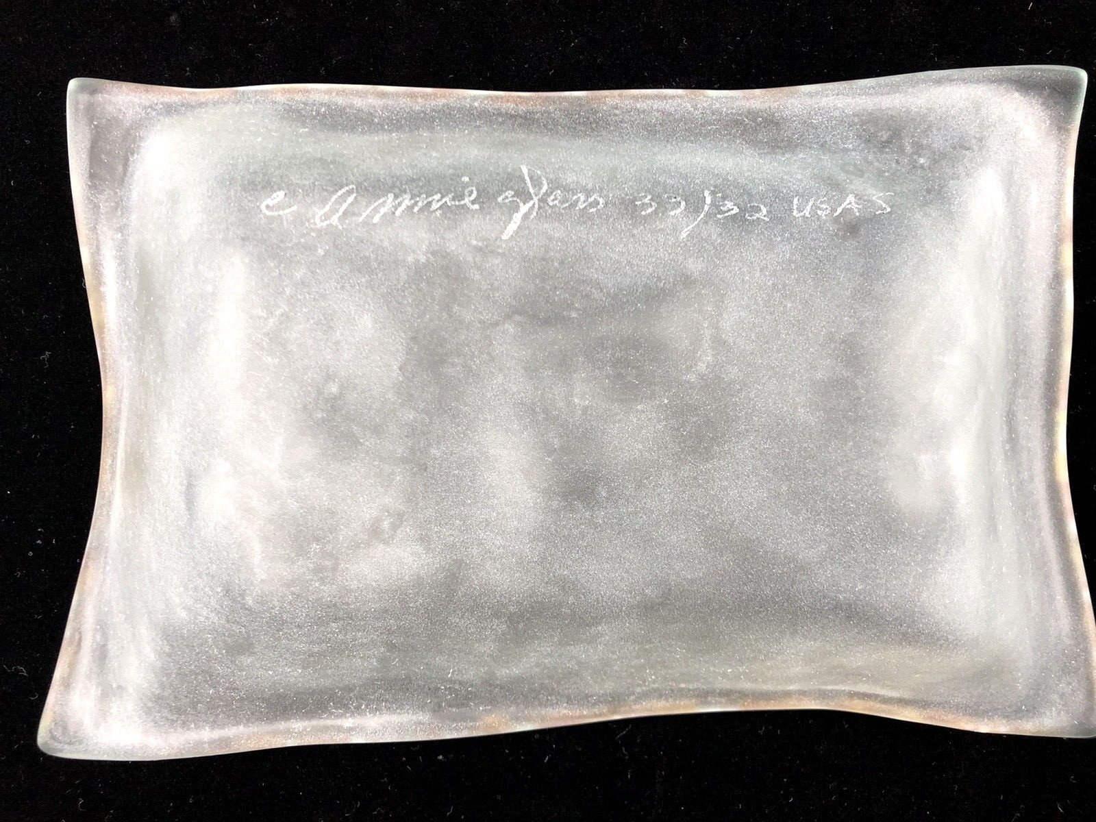 Signed ANNIE GLASS Frosted 24k GOLD TRIM Tray SOAP DISH Trinket BOWL Jewelry