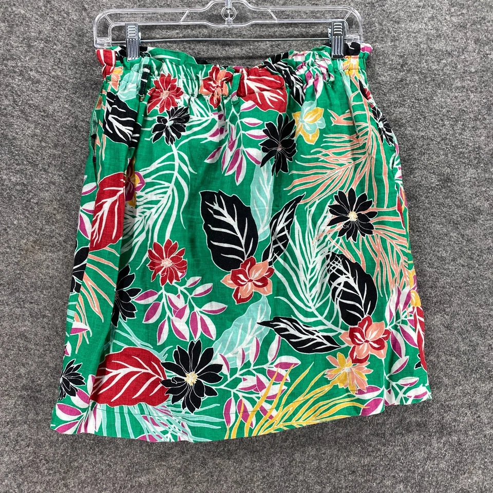 Falda Cynthia Rowley Mujer S Pequeña Verde Floral Línea A Midi Lino Abotonada Foto 2 de 4