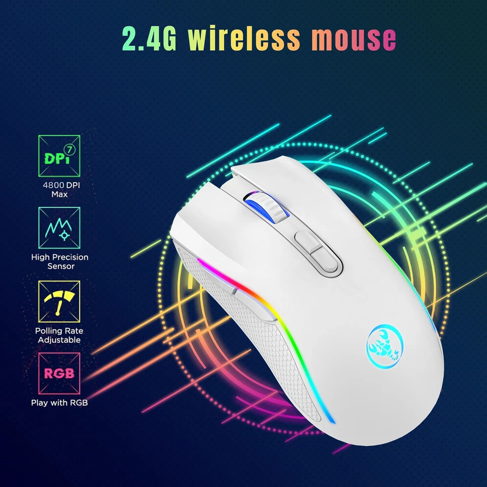 Wireless Mechanical Mouse RGB Gaming Mouse Ergonomic 7 Programmable Buttons - Image 4 of 4