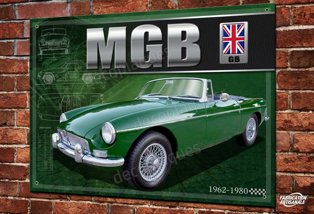Plaque métal MG MGB Roadster vert voiture collection décoration murale garage retro