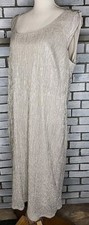 R M Richards Sleeveless Crinkled Lined Shift Dress Plus Size 16W Metallic Gold