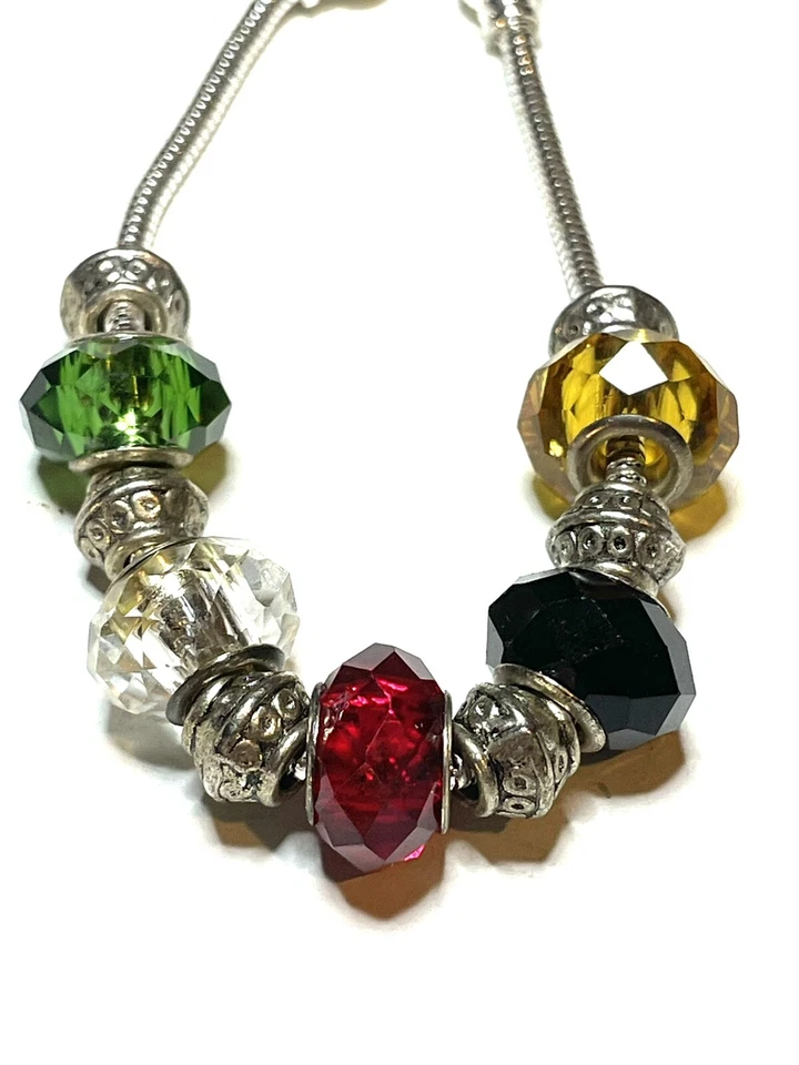 Berloque deslizante prata multicolorido cristal Lucite pulseira corrente cobra luxo glamour - Imagem 3 de 4