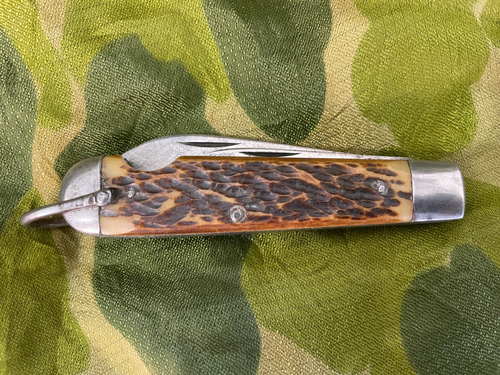 WW2 CAMILLUS US Navy General Utility Easy Open Pocket Knife Jigged Bone