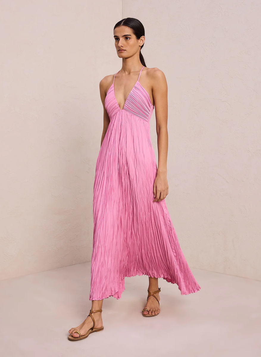 A.L.C. Angelina Satin Pleated Rosy pink hue Dress Sz 12 Wmns NWT$750