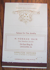 ROYAL FLASH MATCHBOOK COVER: NORMAN BAIR JEWELERS LANCASTER, PA MATCHCOVER -D19