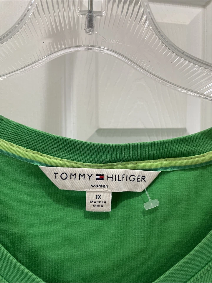 Tommy Hilfiger Mujer Manga Corta Camiseta Preciosa Verde Top ☼Talla 1 XL Foto 2 de 3