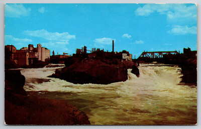 Postcard Vintage WA Spokane Upper Falls River Bridge Chrome -9357
