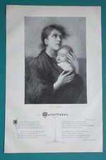 MOTHER Holding Baby Praying - 1890s Antique Print