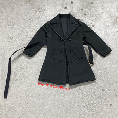 1/12 Scale Black Wired Short Trench Coat Model For 6