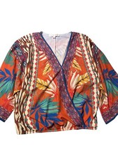 Flying Tomato Top Size XS Women's Kimono Sleeve Open Crop Colorful Floral Print