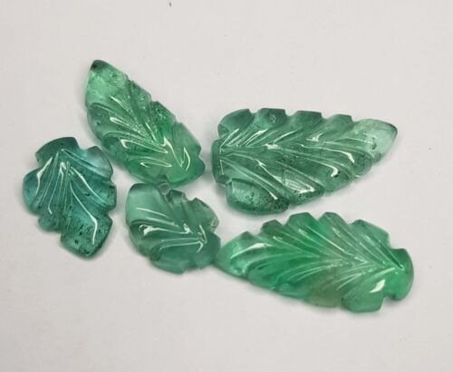 5.41 Ct Natural Emerald Zambian Leaf Shape Handmade Carving Set Gemstone - Picture 3 of 8