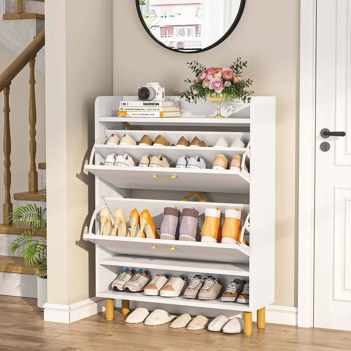 Freestanding Shoe Cabinet with 2 Flip Drawers Entryway Shoe