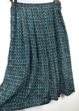 Vintage Leslie Fay Women's Black Blue Triangle Print Midi Skirt Size 8
