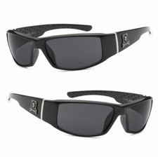 HOT CHOPPERS Mens Motorcycle Sunglasses Shiny Black Frame Smoke Lens UV400