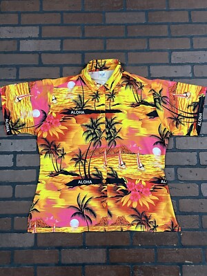 La Leela Hawaiian Shirt Large Beach Floral Aloha Island Surfer Orange