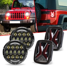 Halo DOT Combo 7" Round LED Headlights Tail Lights 1997~06 For Jeep Wrangler TJ