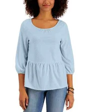 Style & Co (AU21-41*7*) Clip Dot Textured Stretch Top Beloved Blue Sz L $44.50