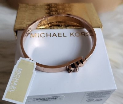 Michael Kors Haute Rose Gold Tone Bangle Bracelet Crystal 