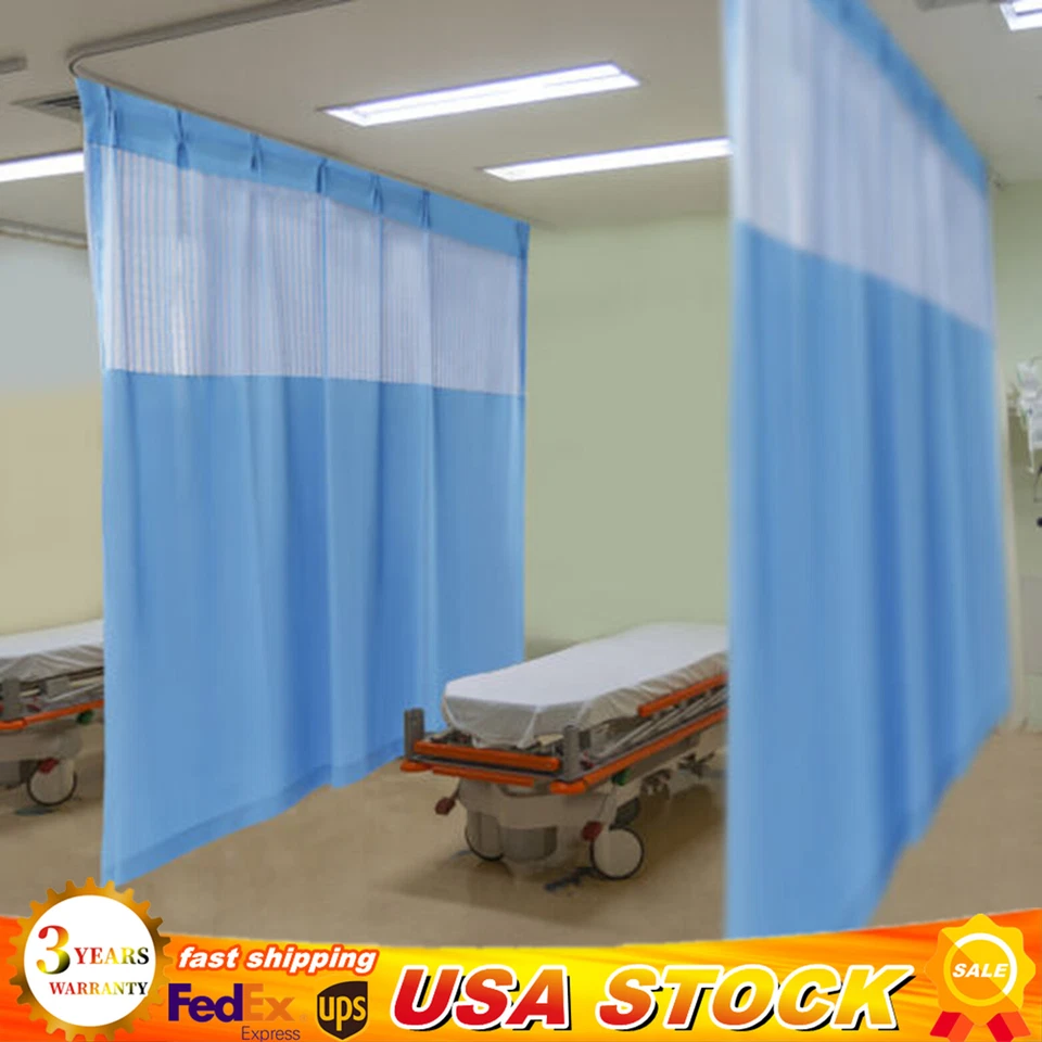 Cortina de privacidad de tela para hospital clínica gancho cortina tejida color azul 7x8 pies Foto 2 de 4