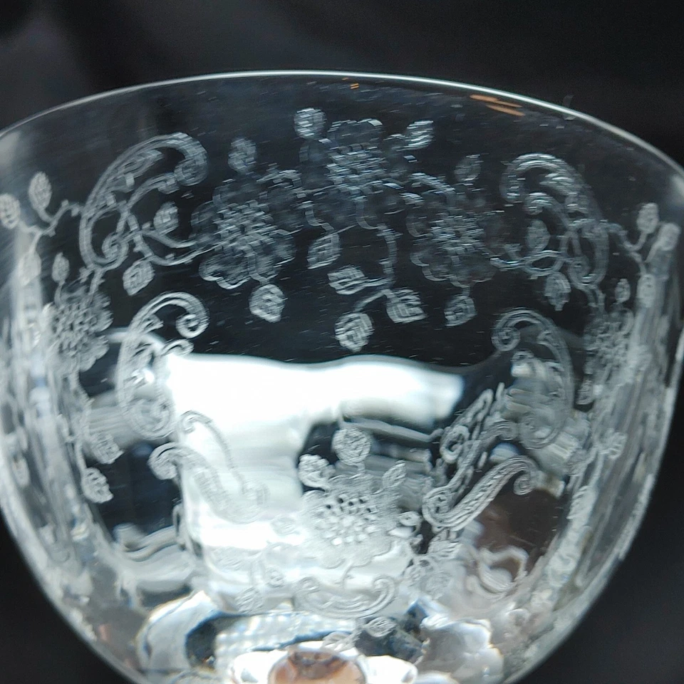 Vtg FOSTORIA 'Meadow Rose' Champagne Coupe Cocktail Glass x6 Etched R3 - Image 4 of 4