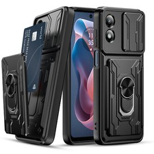 For Motorola Moto G Play 2024 Case Shockproof Wallet Cover Stand Tempered Glass