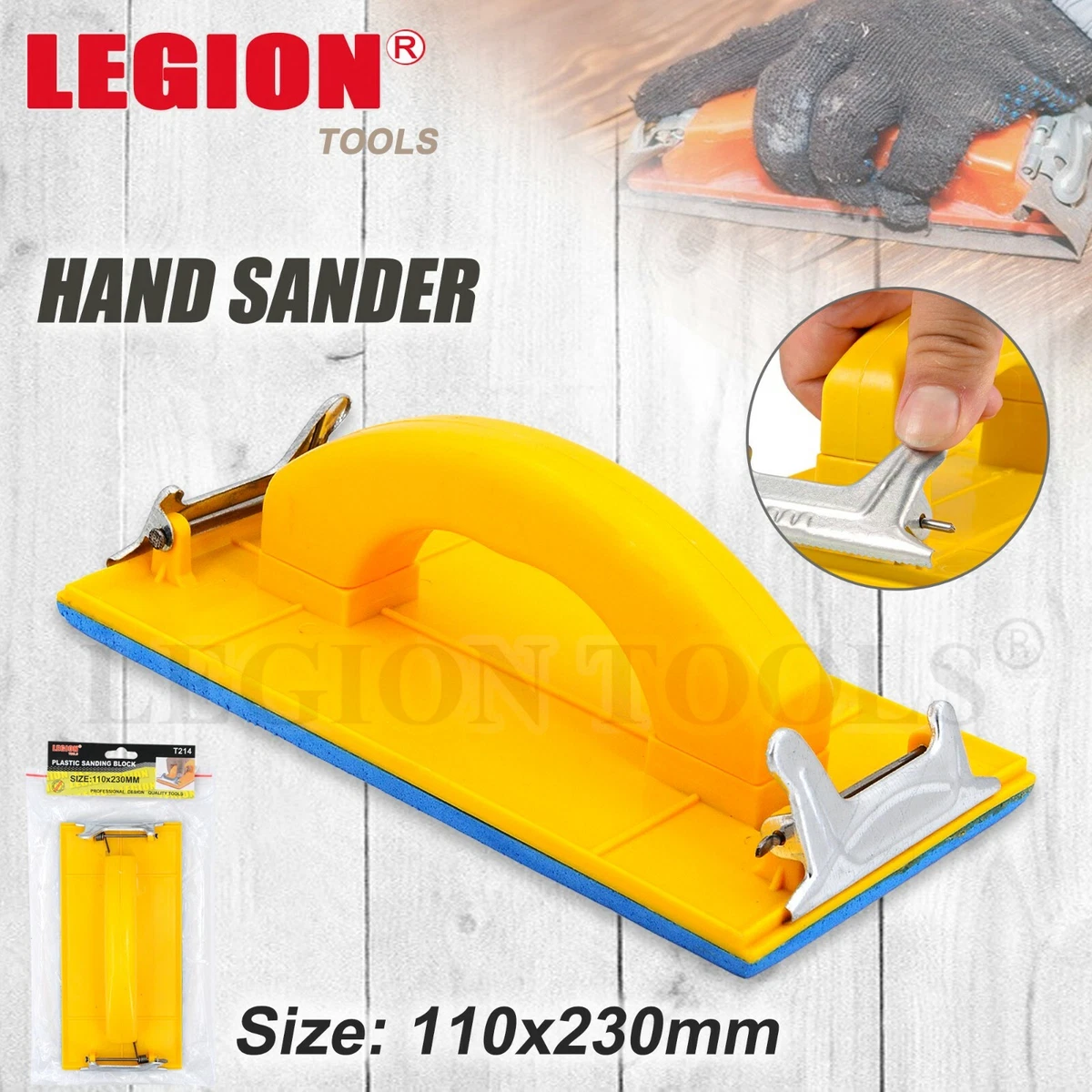 Large Plastic Hand Sander Sanding Block Metal Clamp with Ergonomic