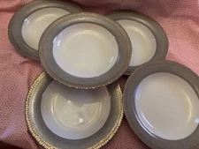 Royal Gallery PLATINUM BUFFET Rimmed Soup Bowls 9" SET OF FIVE EUC