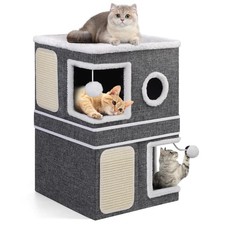 2-Storey Cat Houses for Indoor Cats, Dual-Purpose Double Large Cat Beds Cave ...