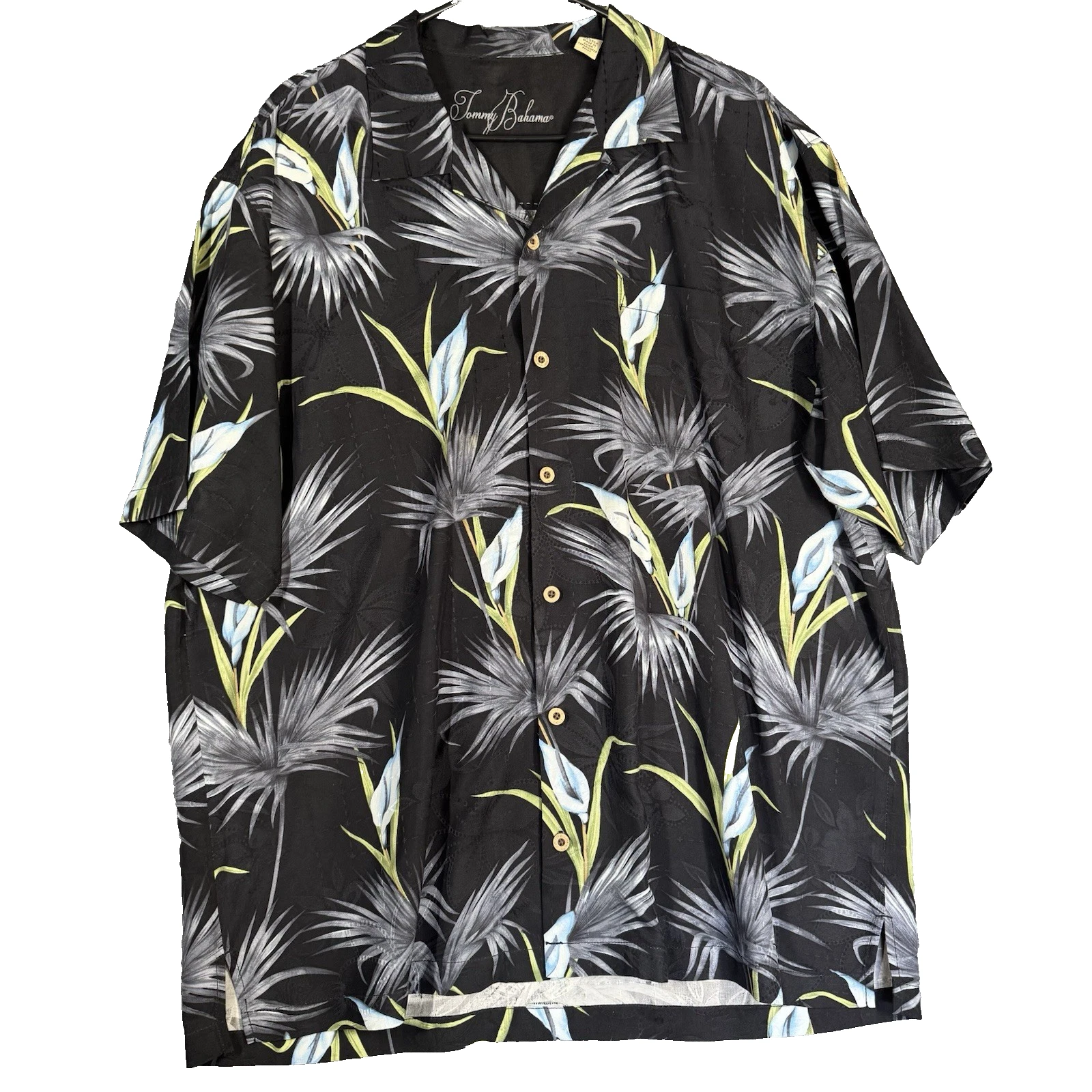 Tommy Bahama Silk Shirt Men Black Floral Tropical Camp Button XL