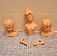 Porcelain Doll Parts Lot, 5pc Beige Light Complexion Girl Head Body Arms 15