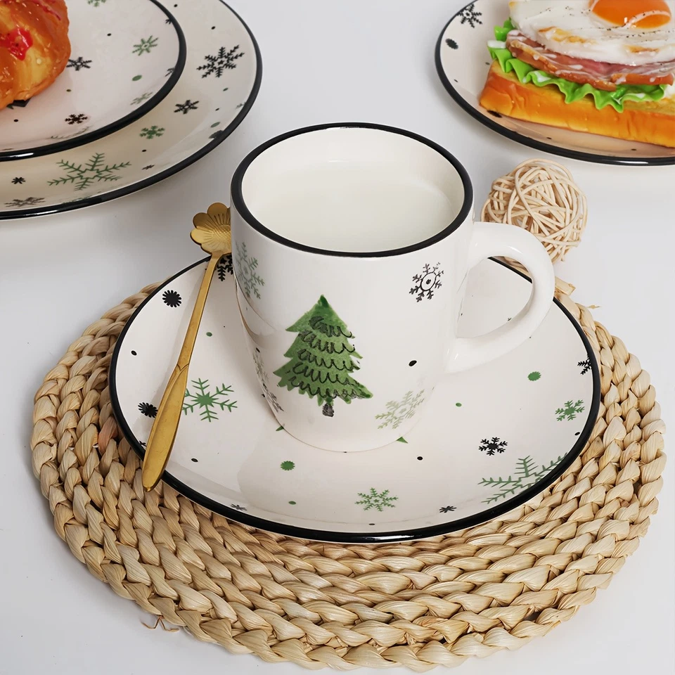 Juego de vajilla de cerámica para árbol de Navidad, juego de platos de 16 piezas para 4, cena navideña Foto 3 de 4