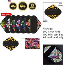 7pcs/Set Reusable Menstrual Pads Including 1pc Mini Wet Bag 6pcs Bamboo Char...