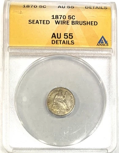 1870  seated liberty dime - ANACS slabbed AU-55
