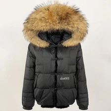 Winter New Fox Big Fur Collar Hooded Down Jacket Women's Short Chinese Coats