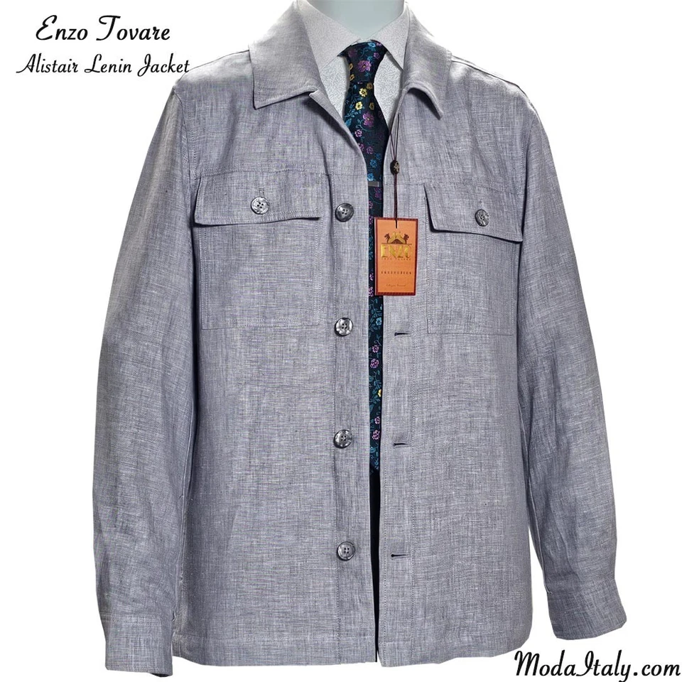 Chaqueta informal de lino gris Enzo Tovare Foto 3 de 3