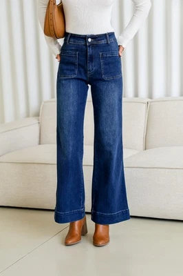 Womens Country Denim Aust Sailor Wide Leg Pocket Jeans Dark Blue Sz 14 BNWT - image 1 of 4