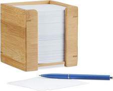 Relaxdays Zettelbox Bambus, Zettelkasten Holz, Notizzettel Halter, 900 Blatt, H 
