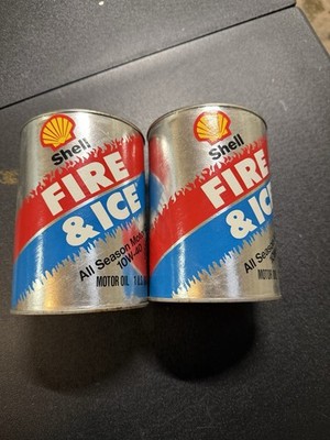 2 Vntg SHELL Motor Oil FIRE & ICE All Season  10W-40 Heavy Duty Full Unopened QT